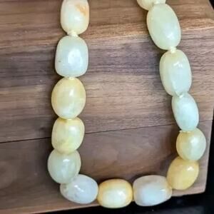 Vtg Polished Yellow Quartz Necklace Sterling Chunky Bead GemStone 18" 105 Grams